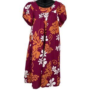 Floral Midi Dress in Burgundy and Orange
